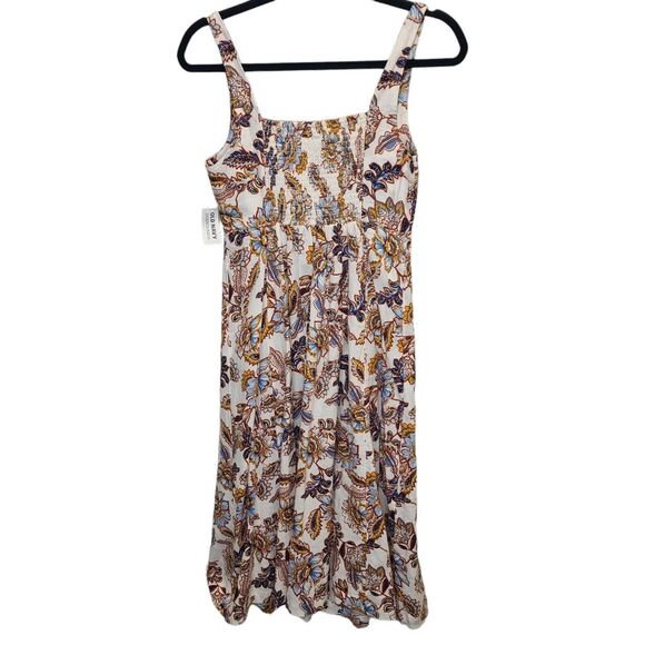 NWT Old Navy Fit & Flare Linen Blend Cami Cream Floral Dress S Petite - Picture 5 of 15